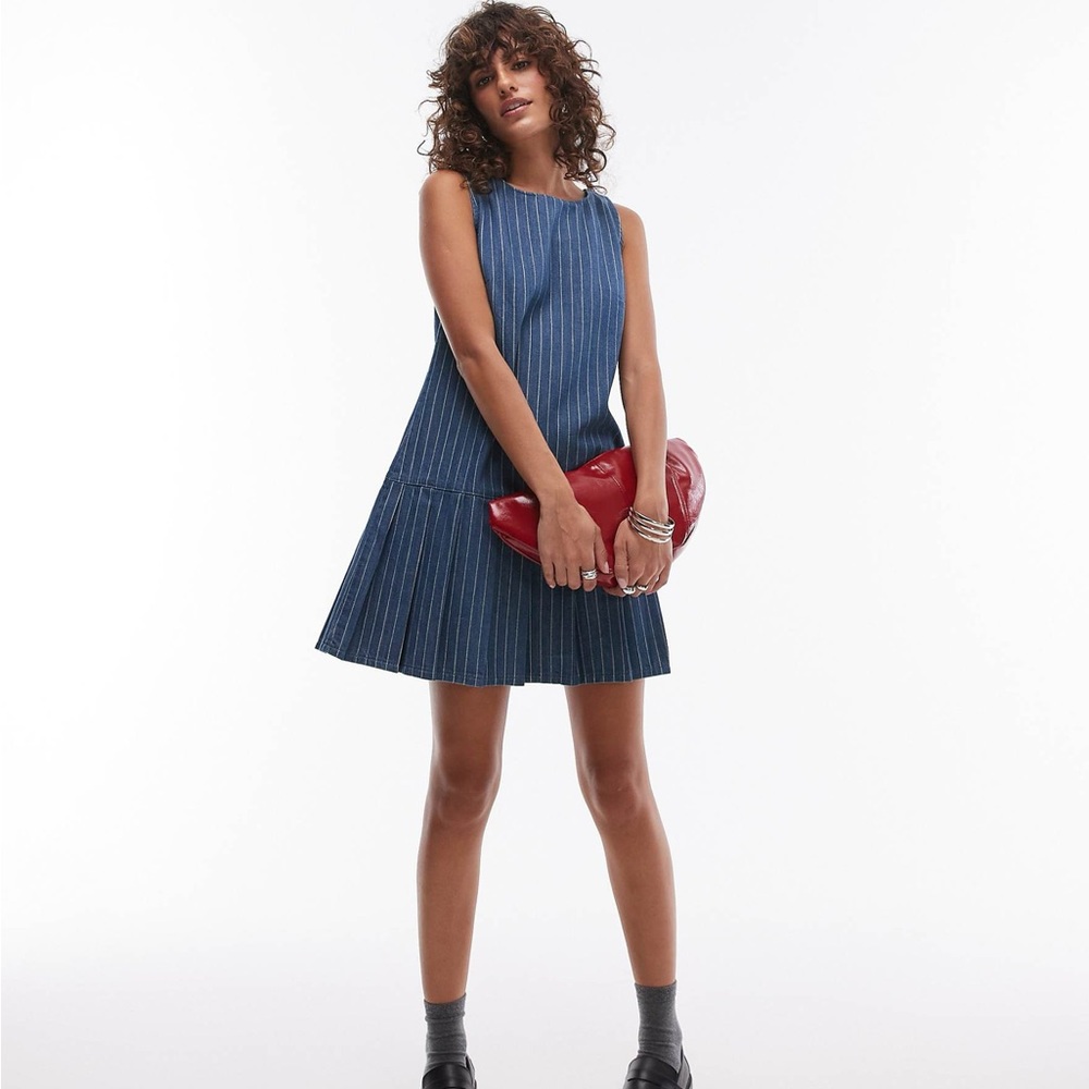 NWT Topshop denim pleated mini dress